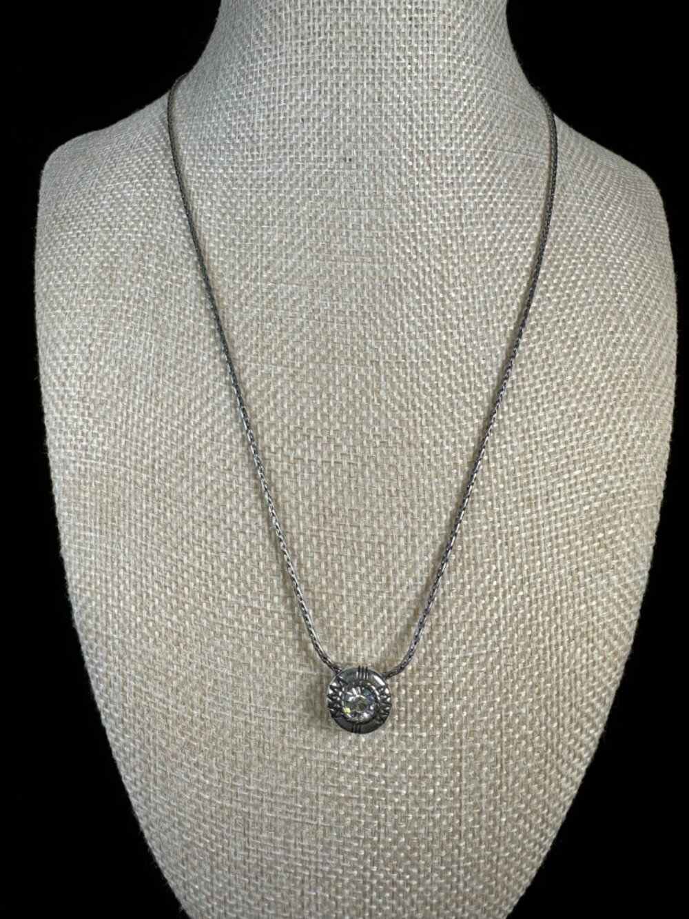 Brighton Fortino Reversible Pendant Necklace Crystal Silver Plated Chain 18-19"